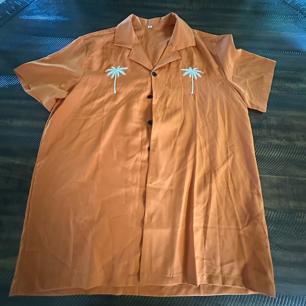 SHEIN Orange Casual Button Down Shirt